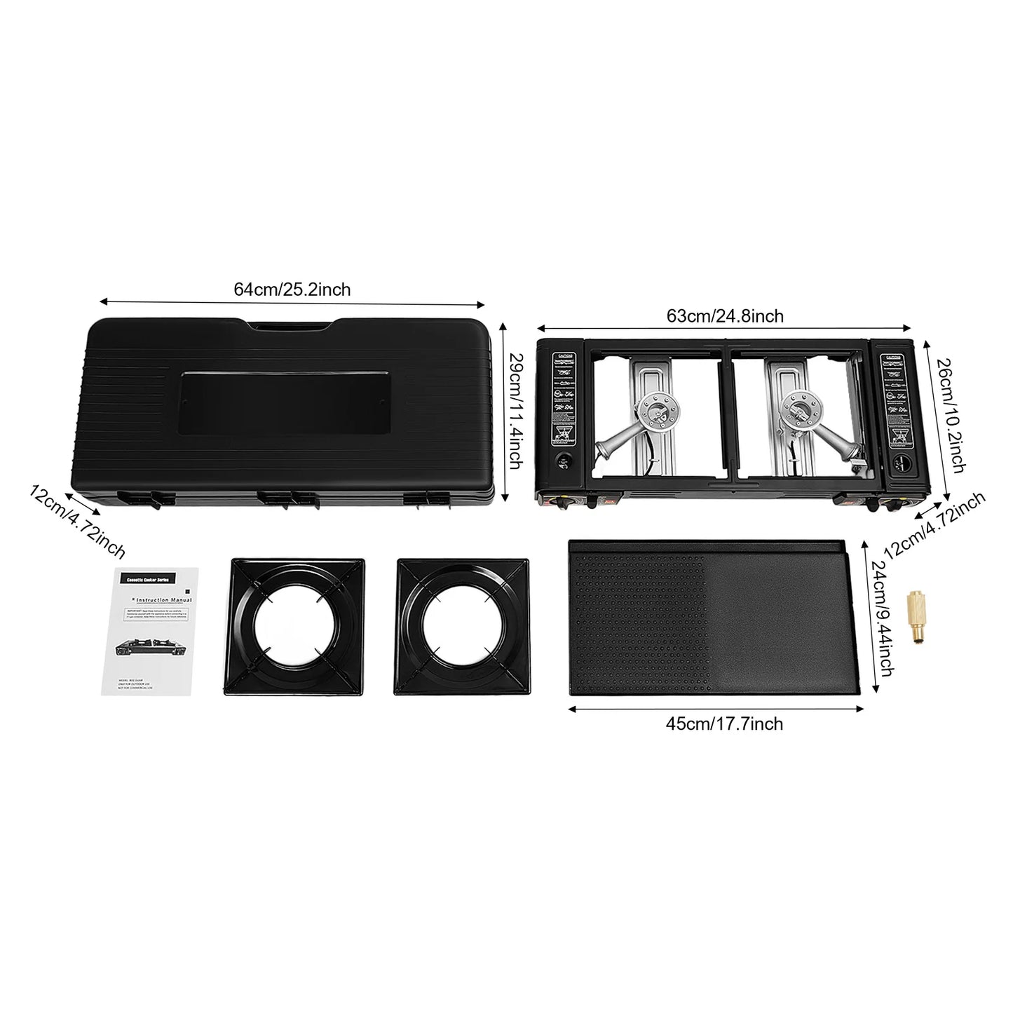 Portable Camping Stove 2500W Two Burner With Grill Tray Case