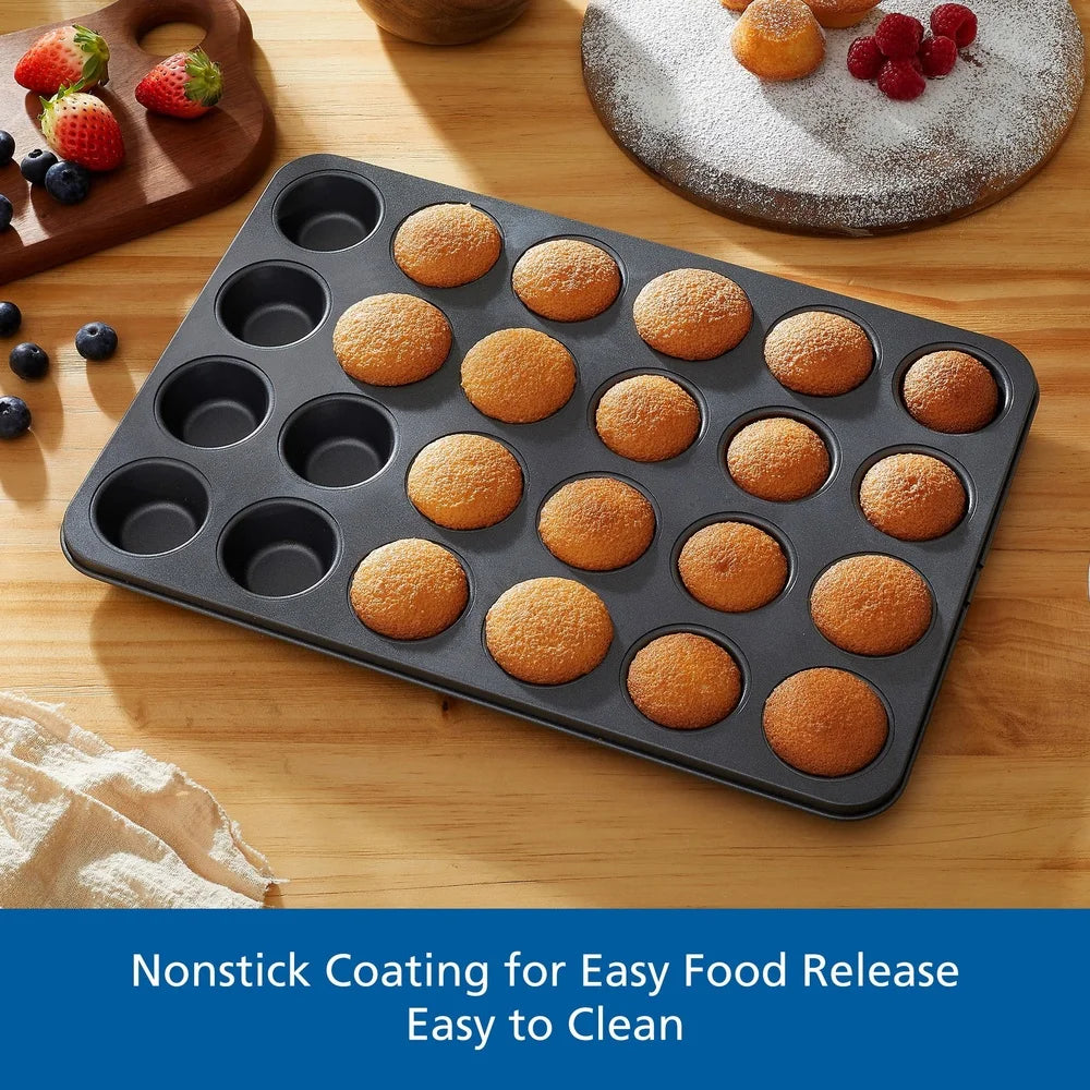 24 Cup Mini Muffin Pan Nonstick Carbon Steel Bakeware