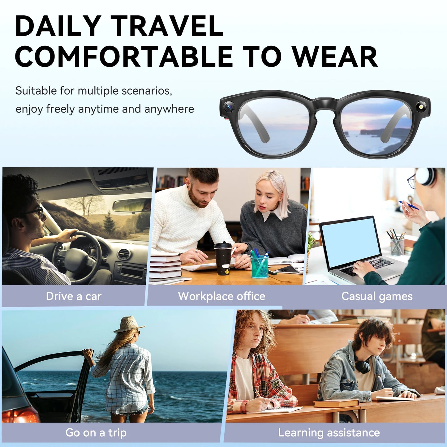 EIGIIS AI Smart Glasses Bluetooth Call And AI Translation Waterproof