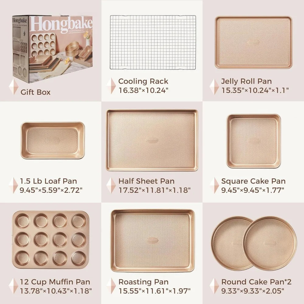 9 Piece Nonstick Bakeware Set With Diamond Texture Oven Safe