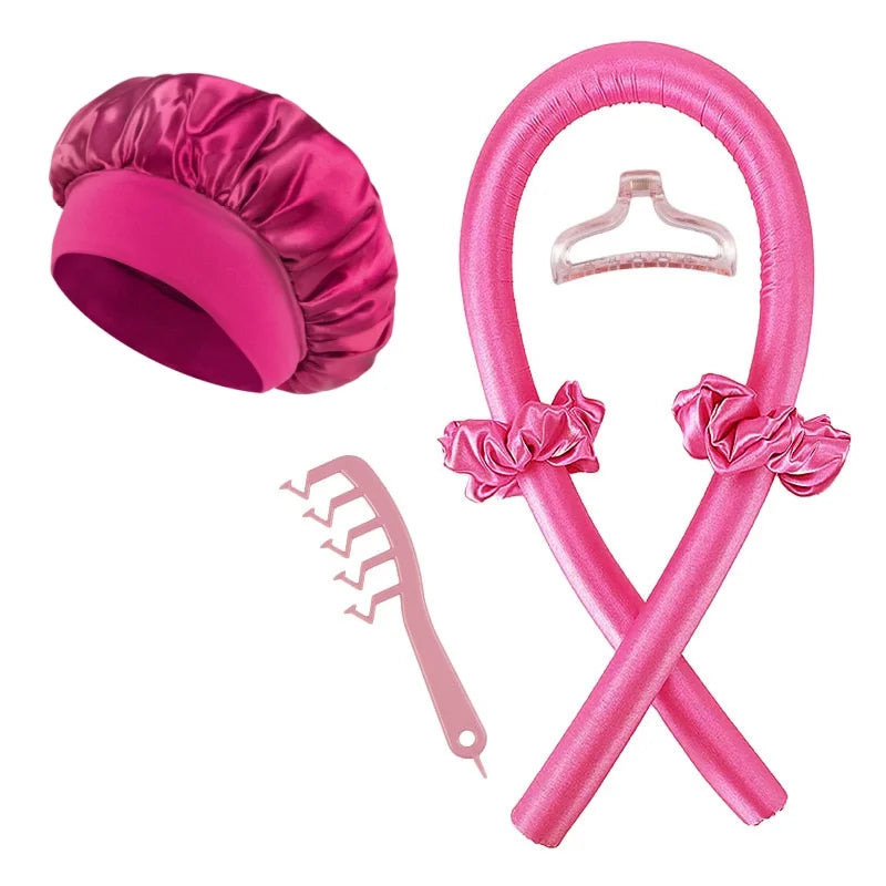 Six-Piece No-Heat Hair Curling Kit With Satin Sleep Cap