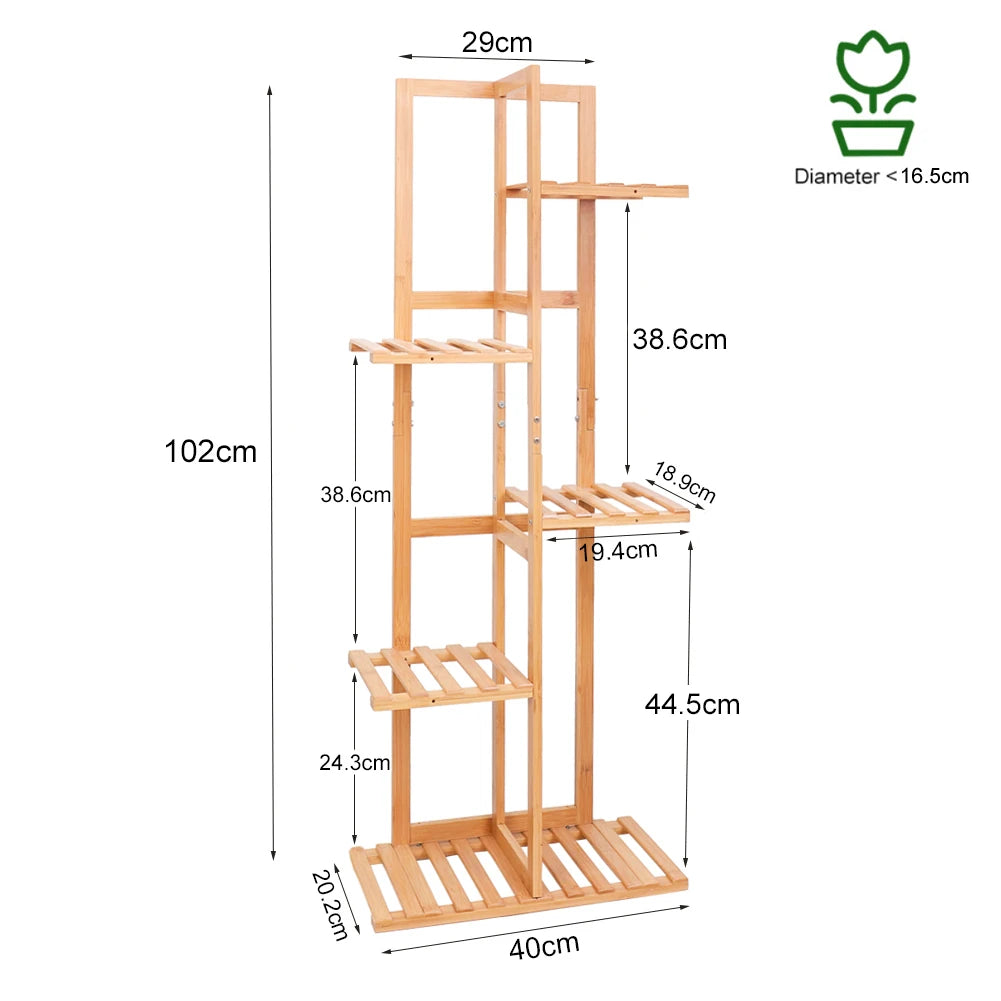 6-Tier Bamboo Plant Stand Rack for Indoor Outdoor Display