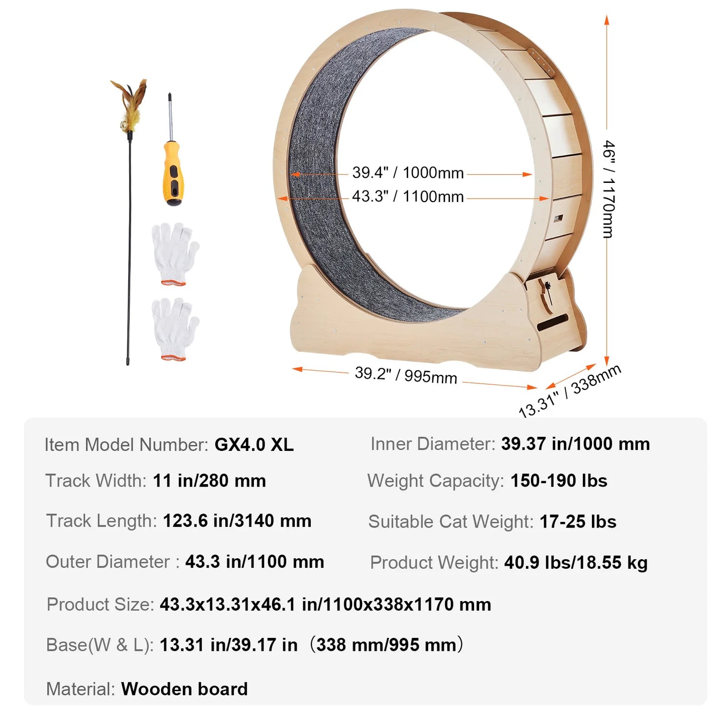 SucceBuy Wooden Cat Exercise Wheel For Indoor Cats, Quiet Run