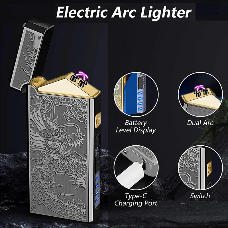 Dragon Engraved Outdoor Lighter With 500mAh Battery Type C