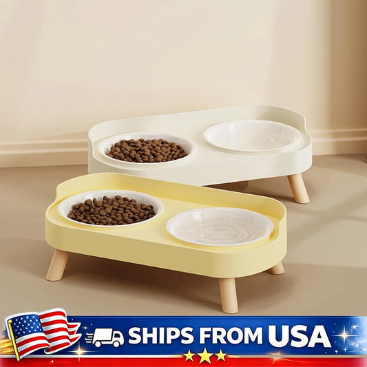 Double Elevated Pet Bowl Set Raised Feeder For Cats Dogs