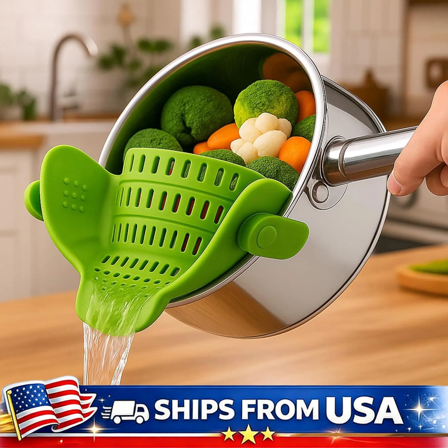 Clip On Silicone Strainer For Pots And Pans Adjustable