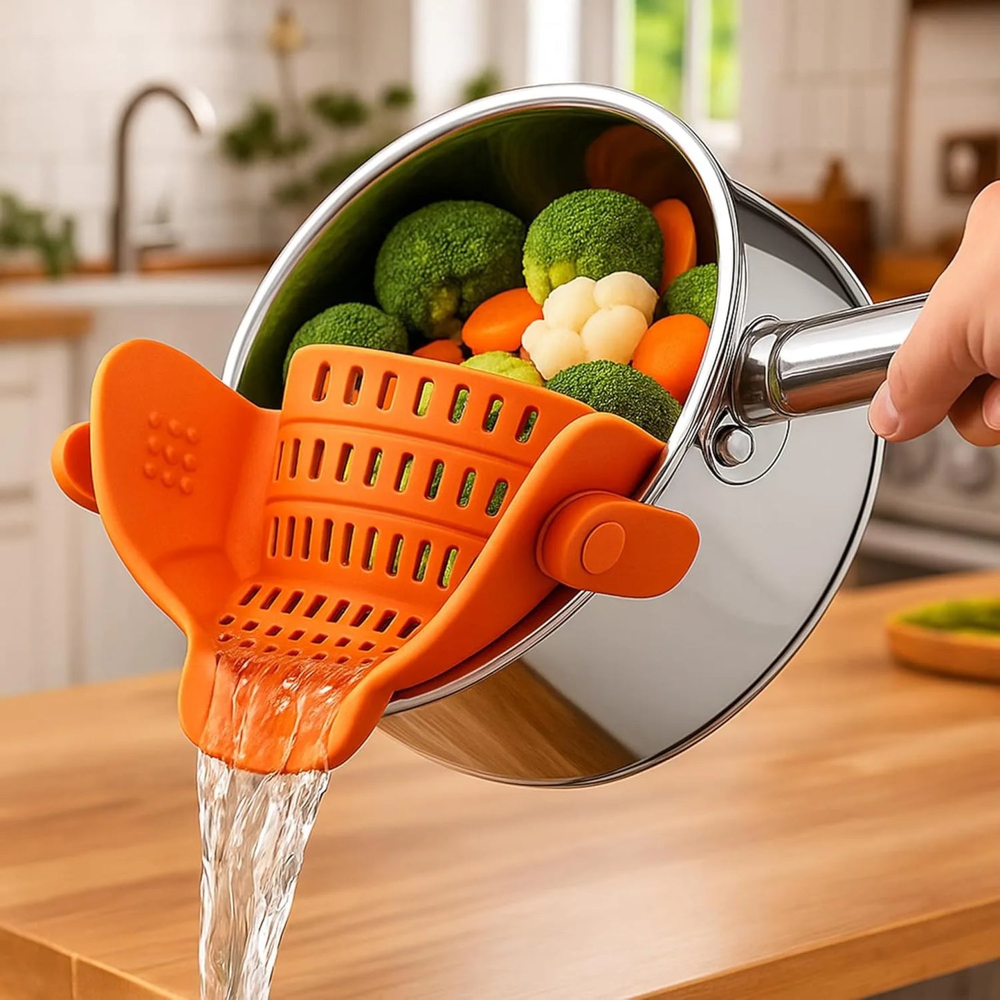 Clip On Silicone Strainer For Pots And Pans Adjustable