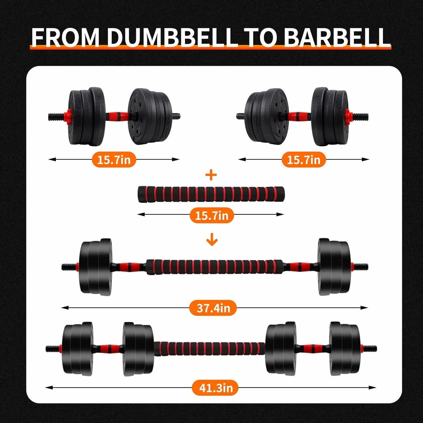 5-44 Lbs Adjustable Dumbbell Barbell Set With Anti-Slip Grip