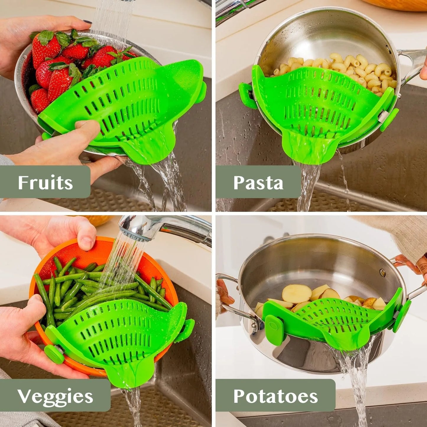 Clip On Silicone Strainer For Pots And Pans Adjustable