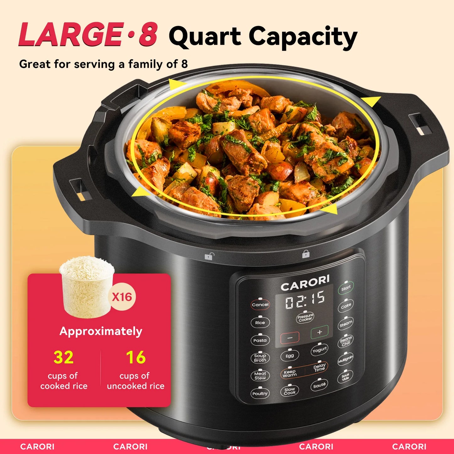 Carori 1200W 12 In 1 Electric Pressure Cooker Slow Cooker