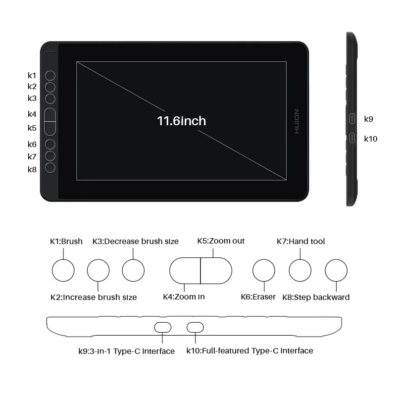 Huion Kamvas 12 Graphic Monitor Drawing Tablet Windows Android MacOS