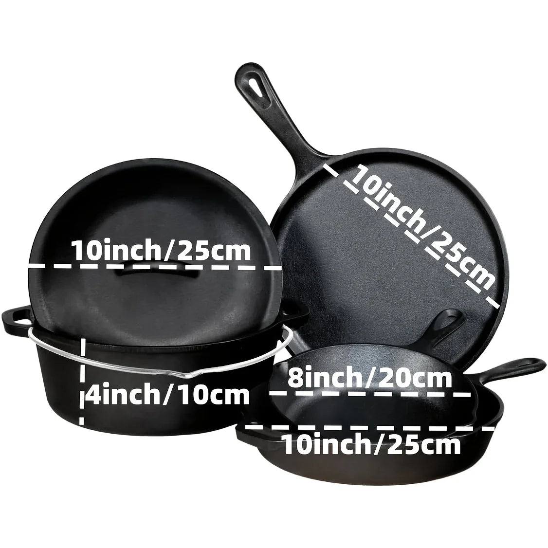 AEDG Cast Iron Skillet Set Preseasoned HeavyDuty Pans Oven Grill
