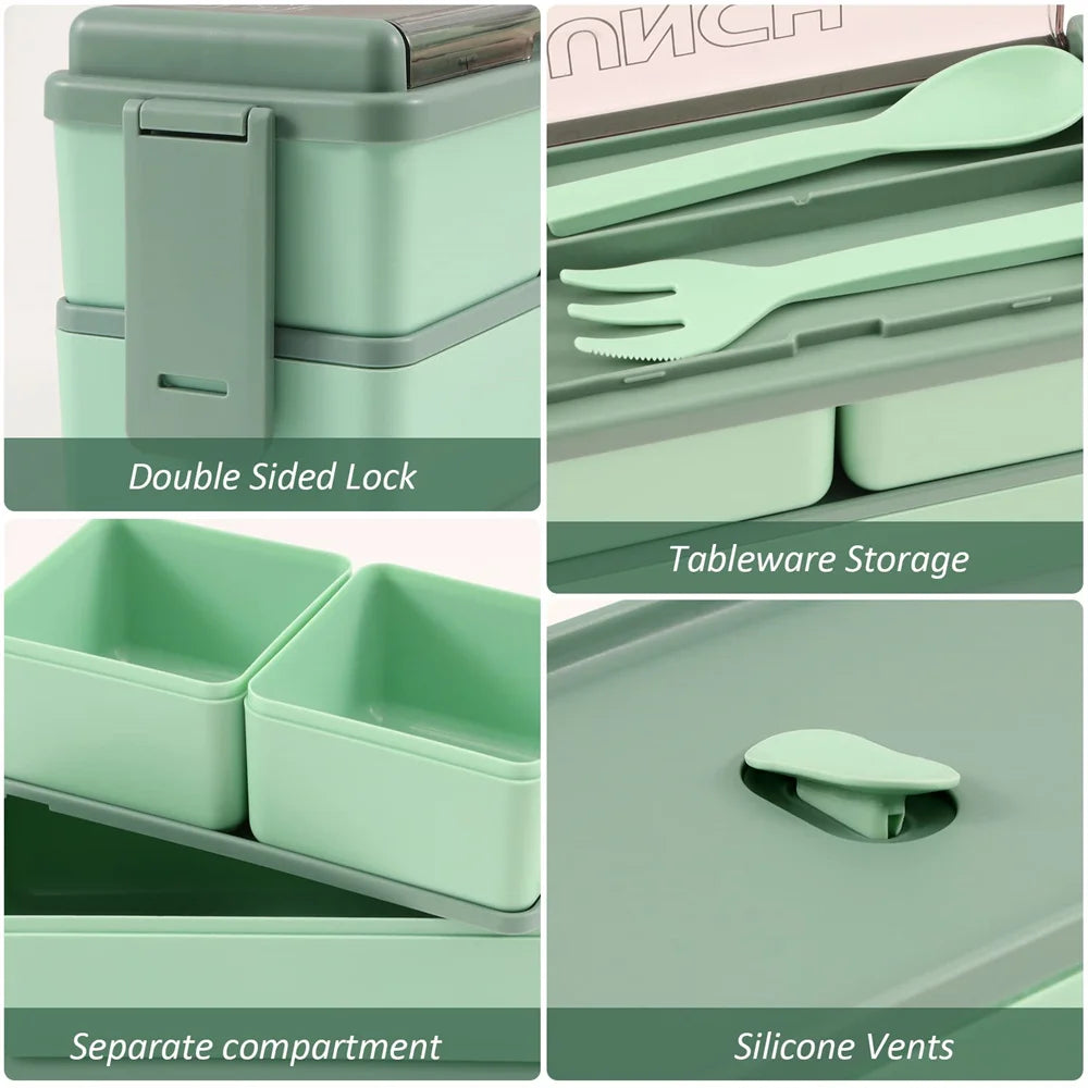 Double Layer Kids Lunch Box With Fork And Spoon Microwave