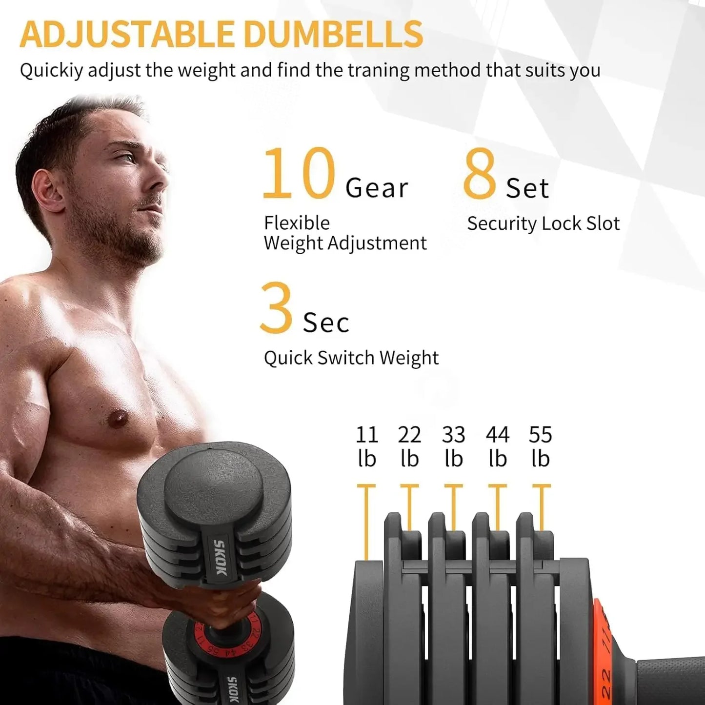 Adjustable Dumbbells Twenty Five To Fifty Five Pounds With Tray