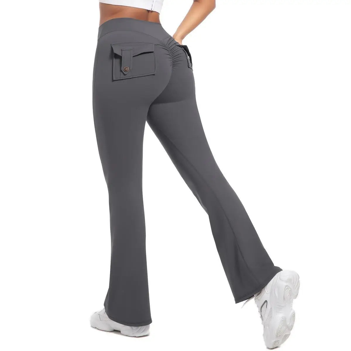 Womens Yoga Flare Trousers High Waist Tummy Control Pockets
