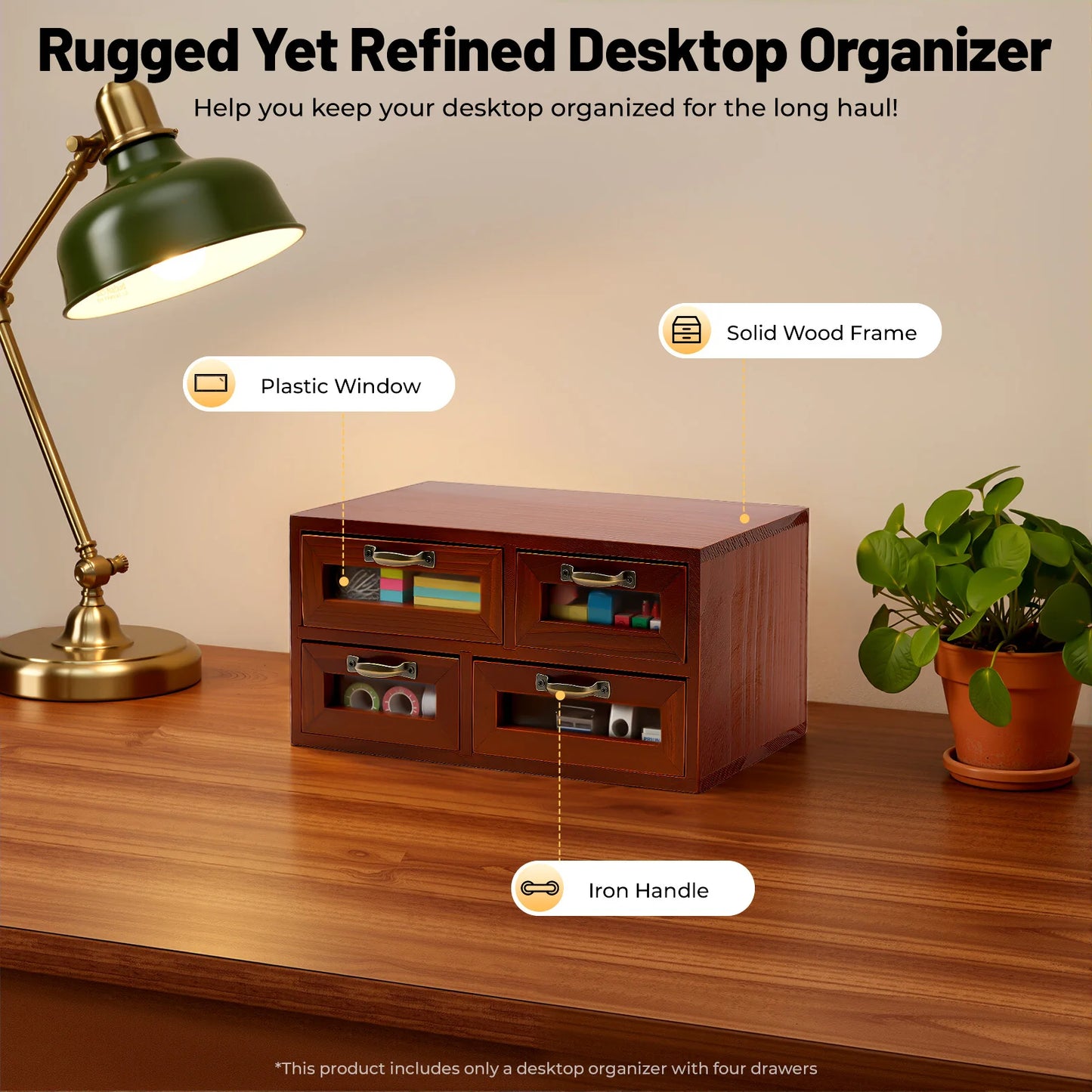 Retro Wooden Desk Organizer With Drawers For Crafts And Jewelry