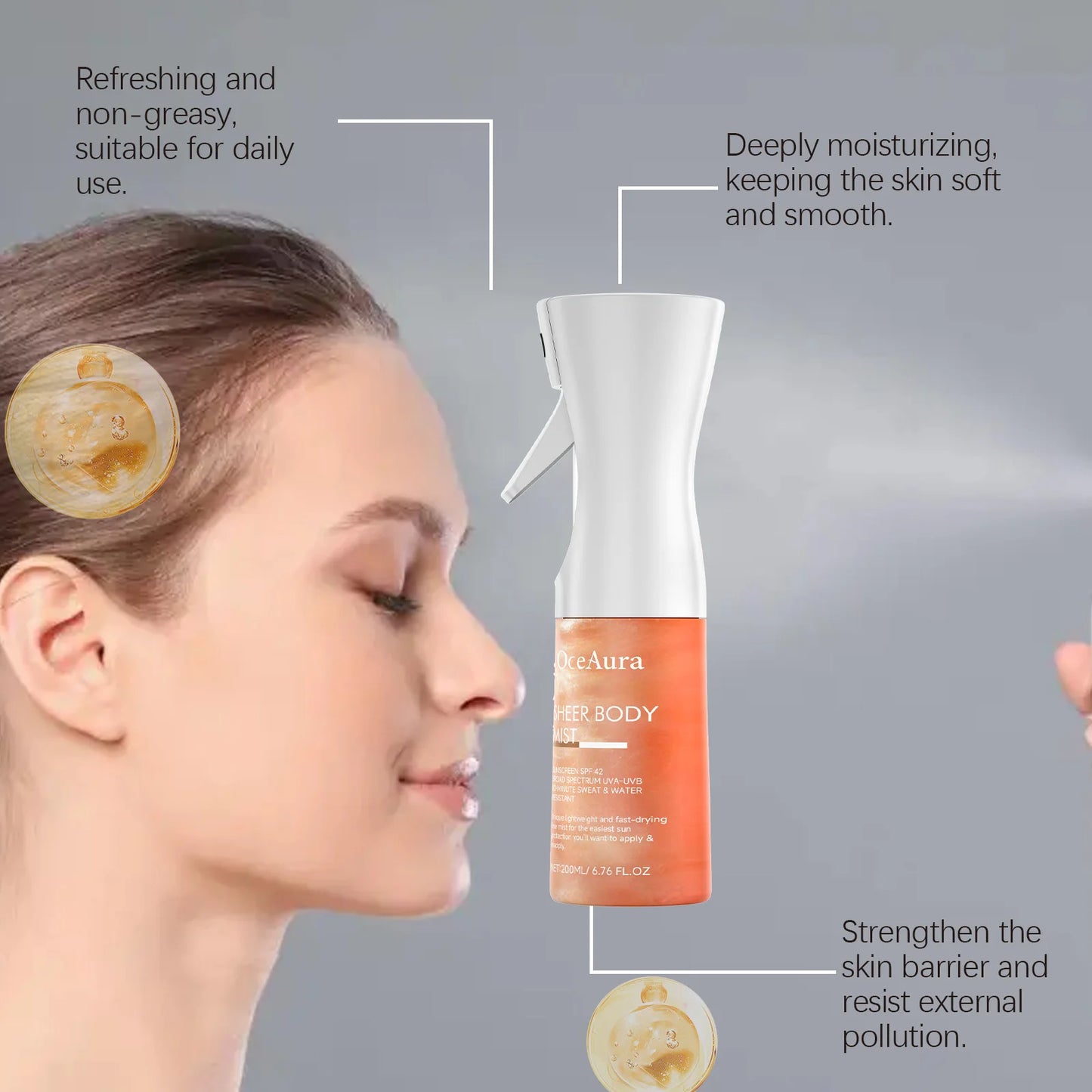 OceAura Sunscreen Spray SPF 42 Hyaluronic Acid UV Protector
