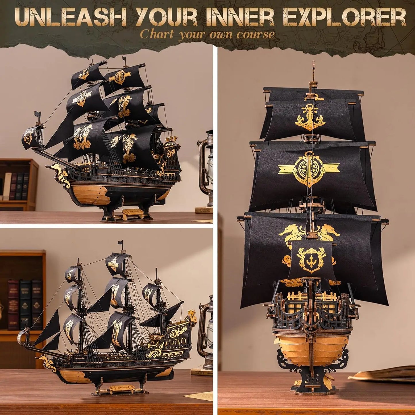 Robotime Rokr Seahouse Wooden 3D Puzzle Ship Model Kit