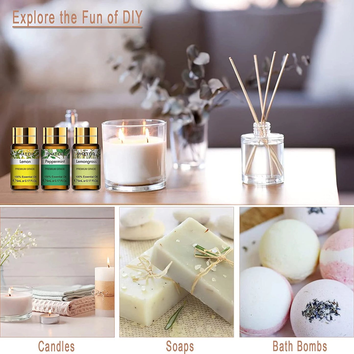 PHATOIL 12Pcs Gift Box Pure Essential Oils Lavender Lemongrass
