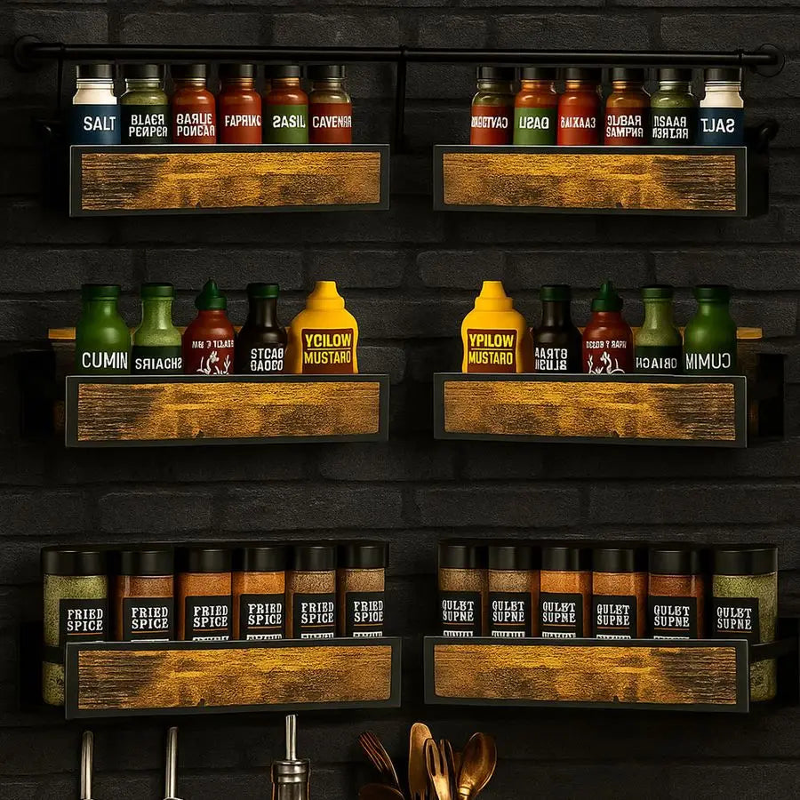 Wall Mount Spice Rack Organizer Set, 6 Pack, Screw Or Adhesive