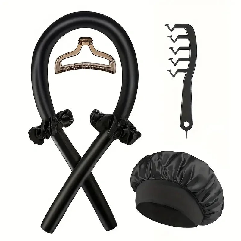 Six-Piece No-Heat Hair Curling Kit With Satin Sleep Cap