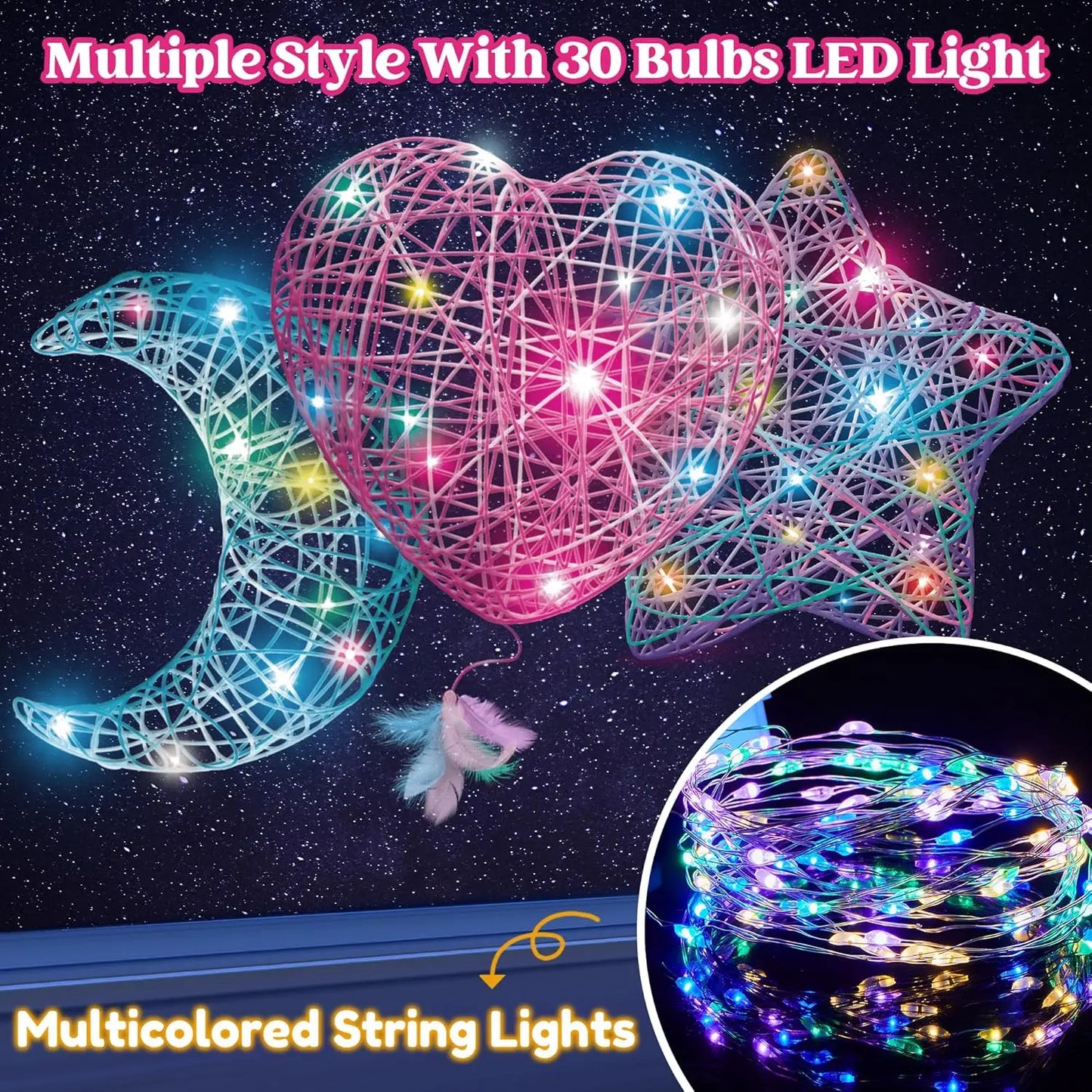 Joyfy 3D String Art Kit Light Up With 30 Multicolor LED Bulbs