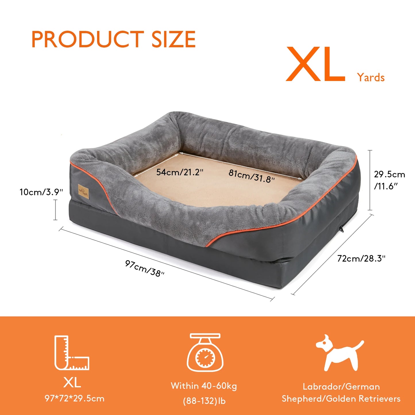 BINGOPAW Jumbo Orthopedic Memory Foam Dog Bed With Bolster Couch