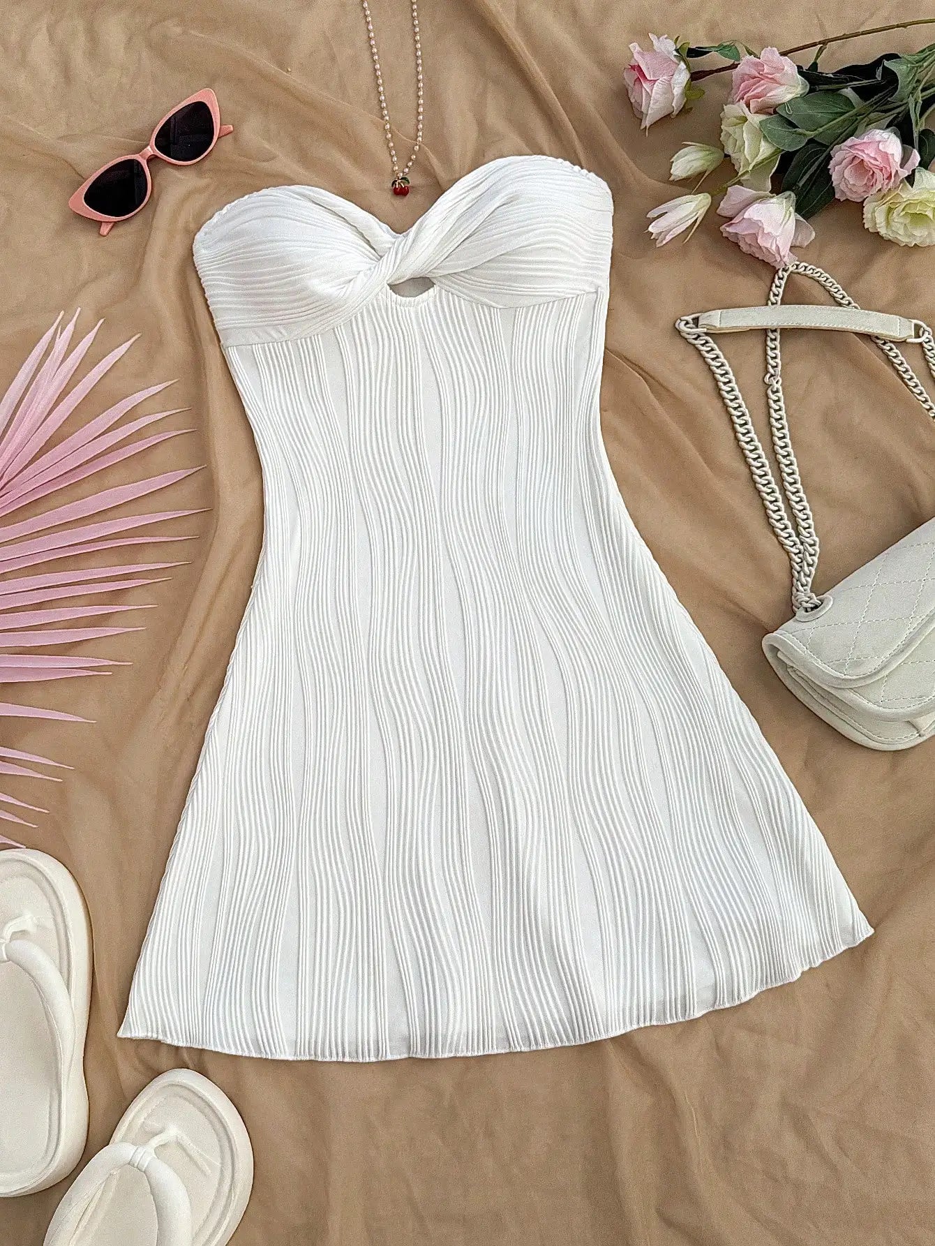 Pleated Elegant Strapless Twist Knot A-Line Mini Dress