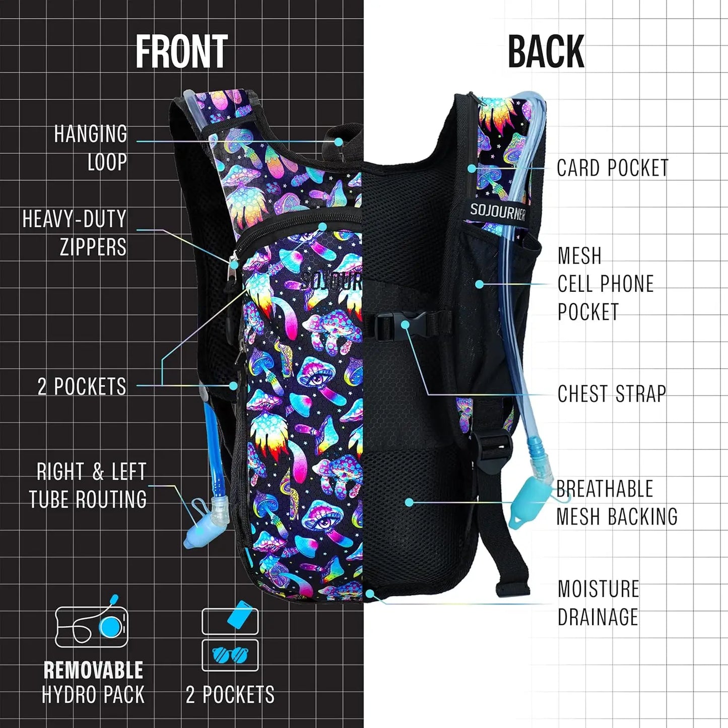 Hydration Backpack With 2L Bladder Leakproof Lightweight Pack