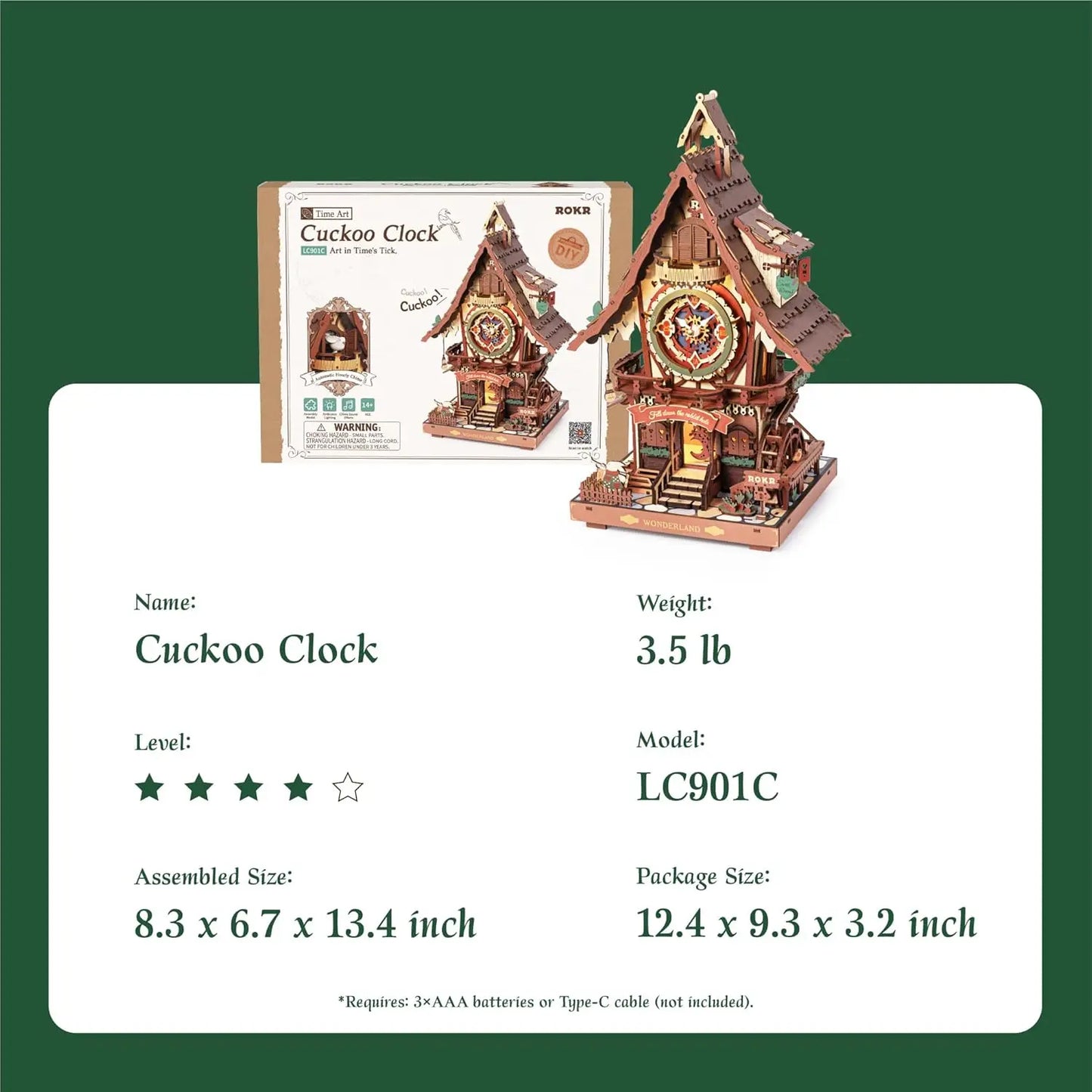 Robotime Cuckoo Clock 3D Puzzle Kit Black Forest Cuckoo Bird