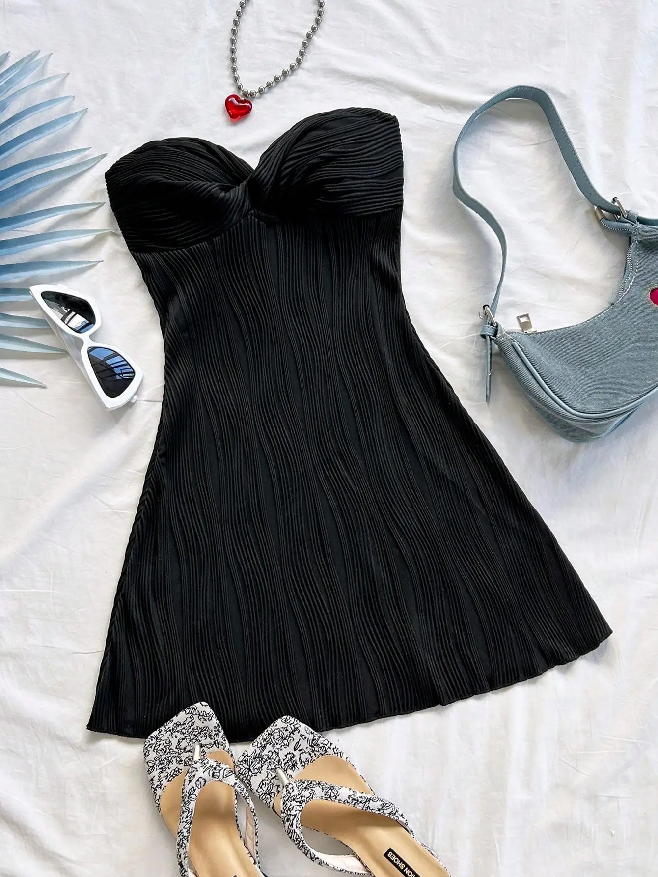 Pleated Elegant Strapless Twist Knot A-Line Mini Dress