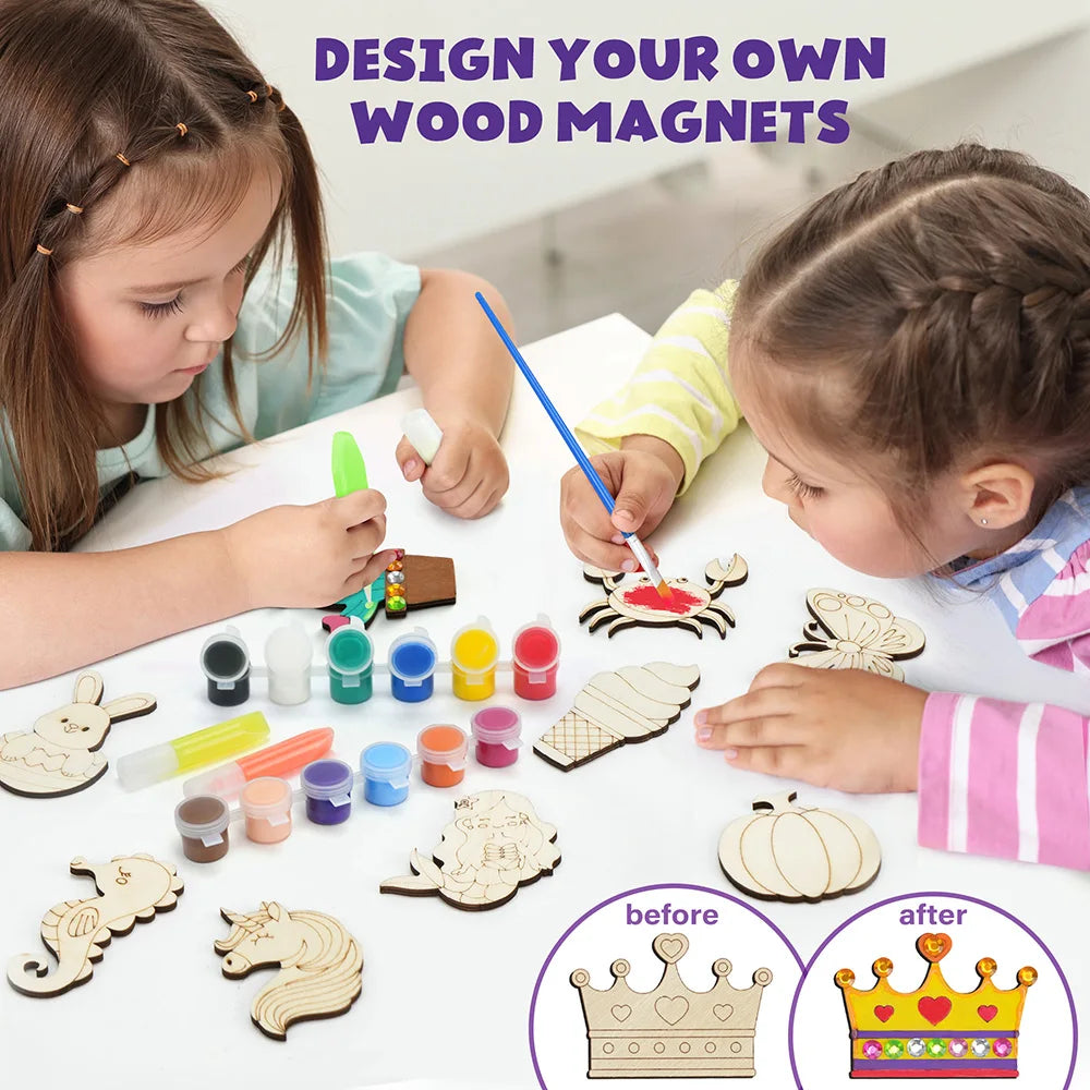 DIY Wood Magnets Craft Kit For Kids Glow In The Dark Painting Kit