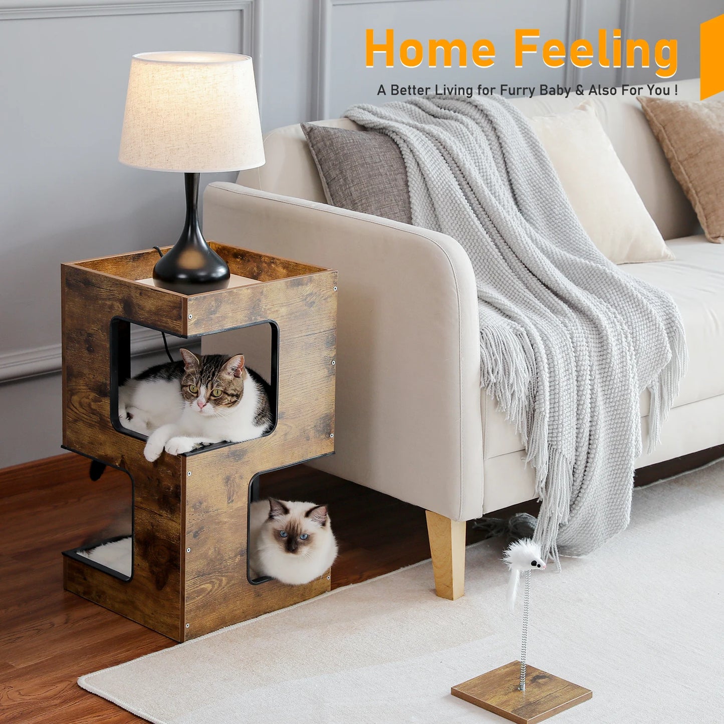 PAWZ Road Wood Cat Condo Bed With Removable Mats Scratcher