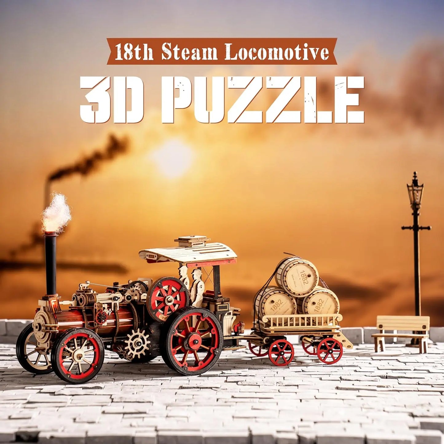 Robotime Rokr Car Model Building Kit 3D Wooden Puzzle Steam Locomotive