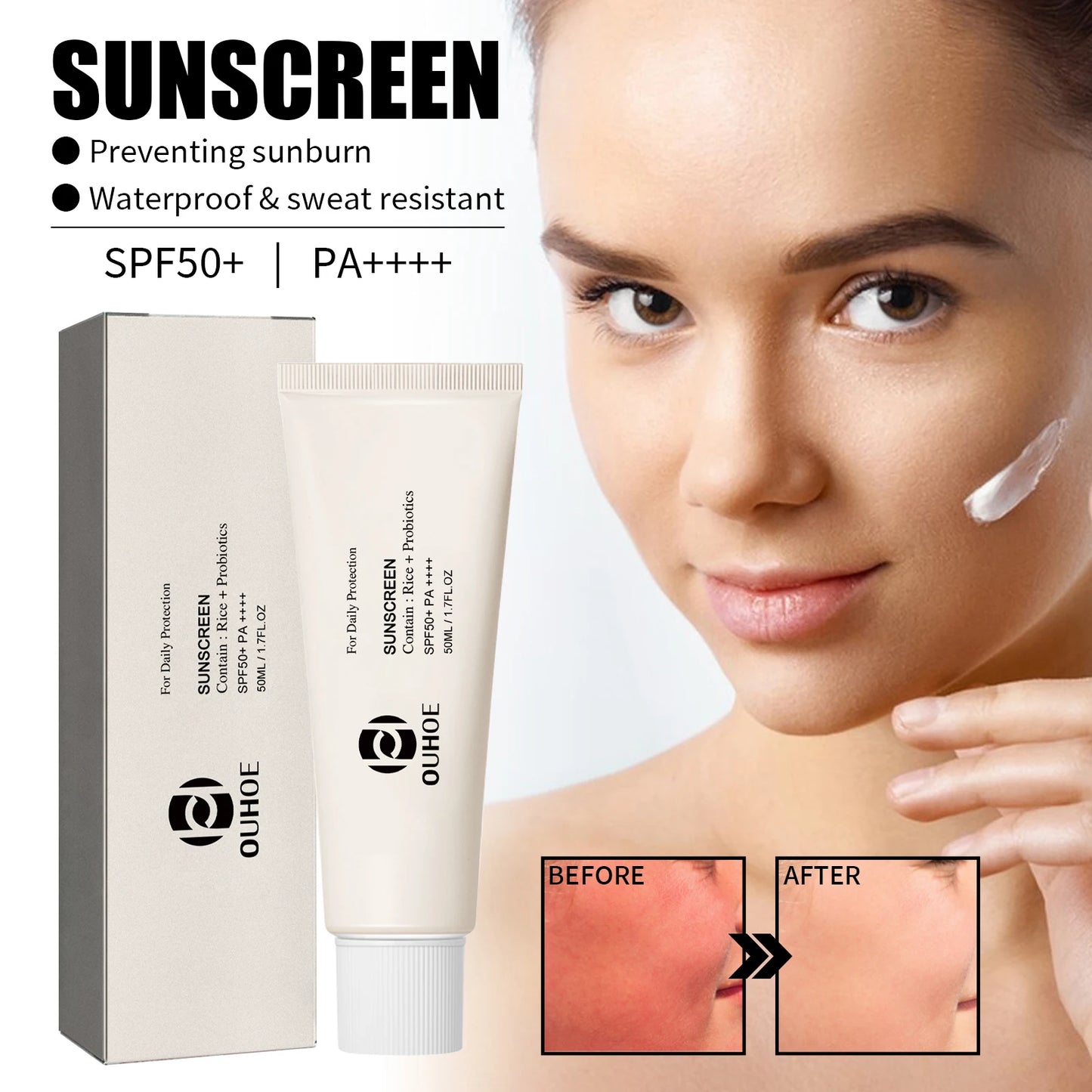 Ouhoe SPF 50 Face Sunscreen Probiotic Rice Brightening Cream