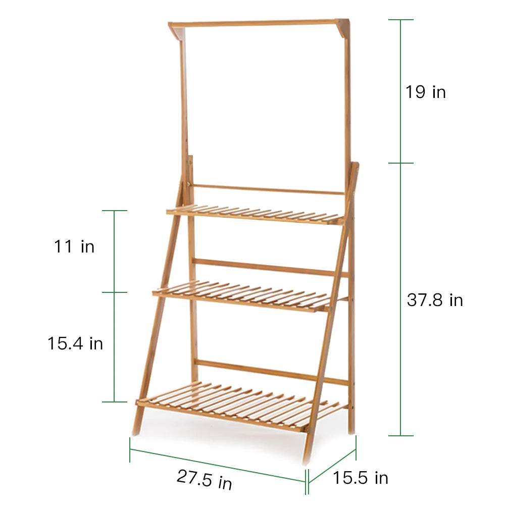 Bamboo 3 Tier Folding Plant Stand for Indoor and Outdoor Pots