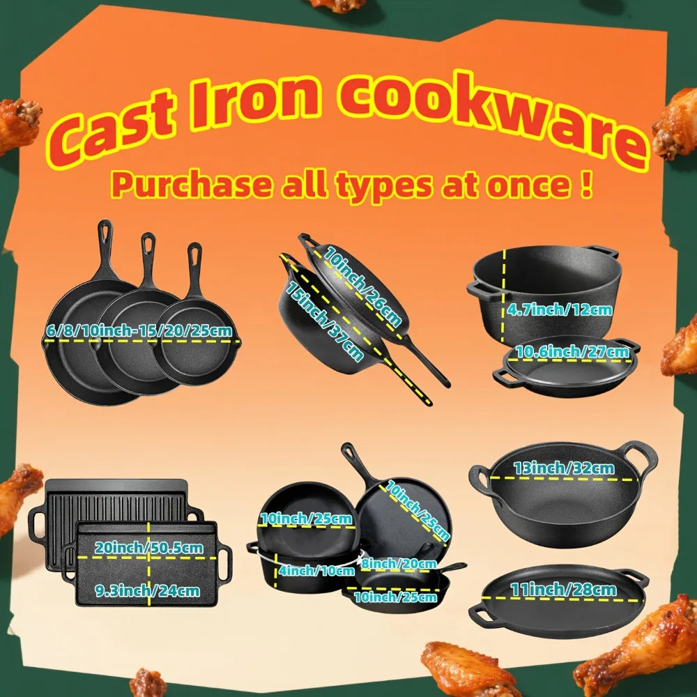 AEDG Cast Iron Skillet Set Preseasoned HeavyDuty Pans Oven Grill