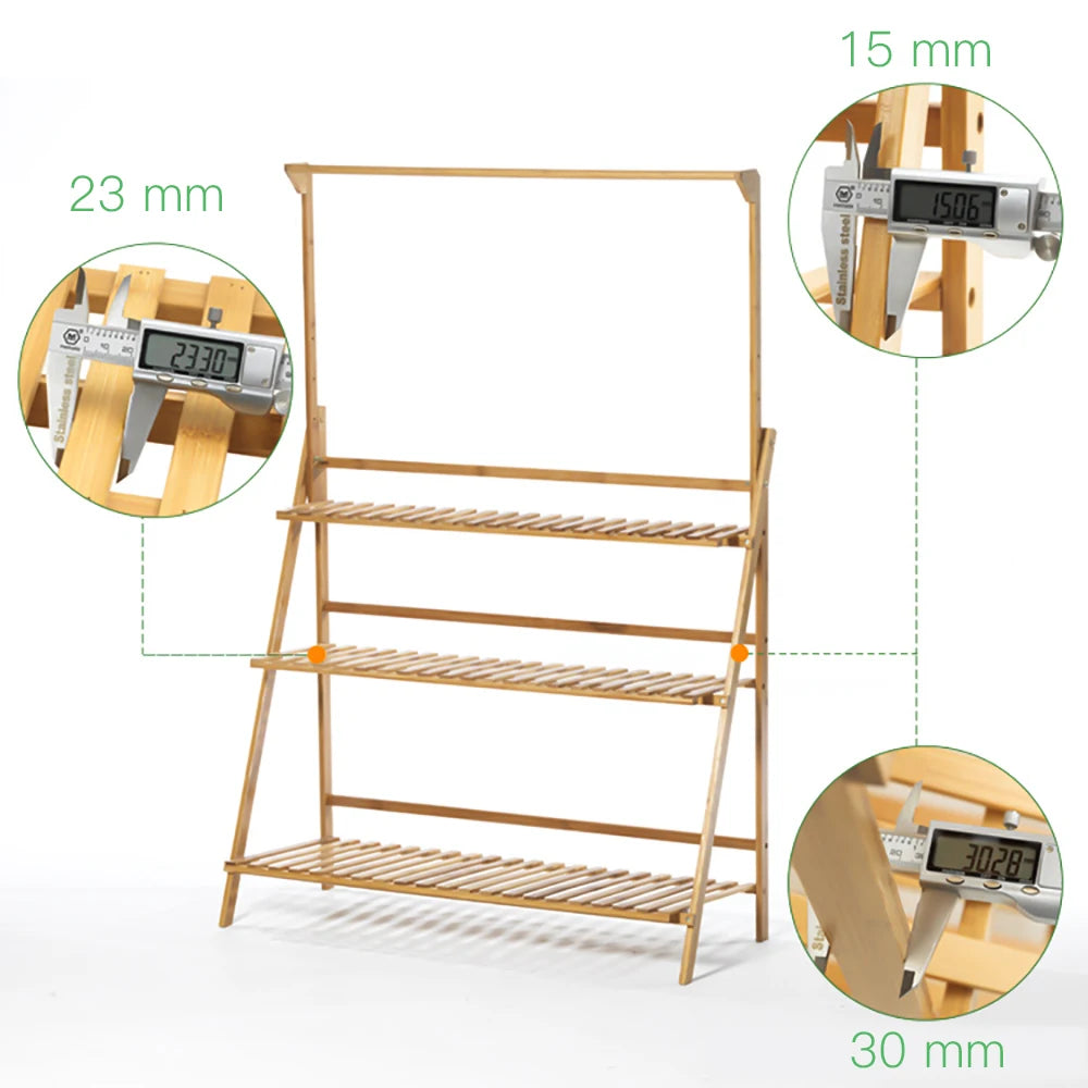 Bamboo 3 Tier Folding Plant Stand for Indoor and Outdoor Pots