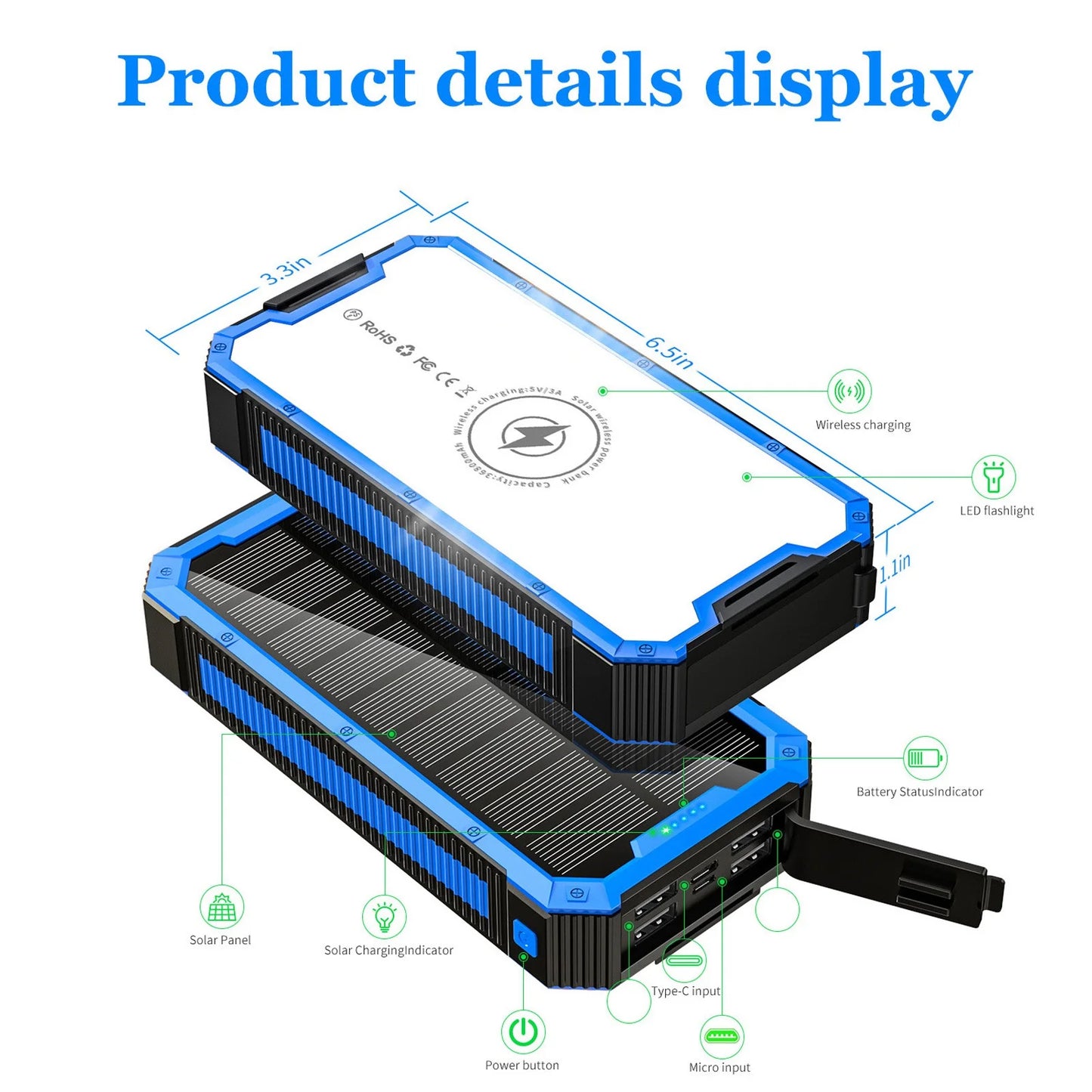 Portable Solar Power Bank Type C For Outdoor Travel Use
