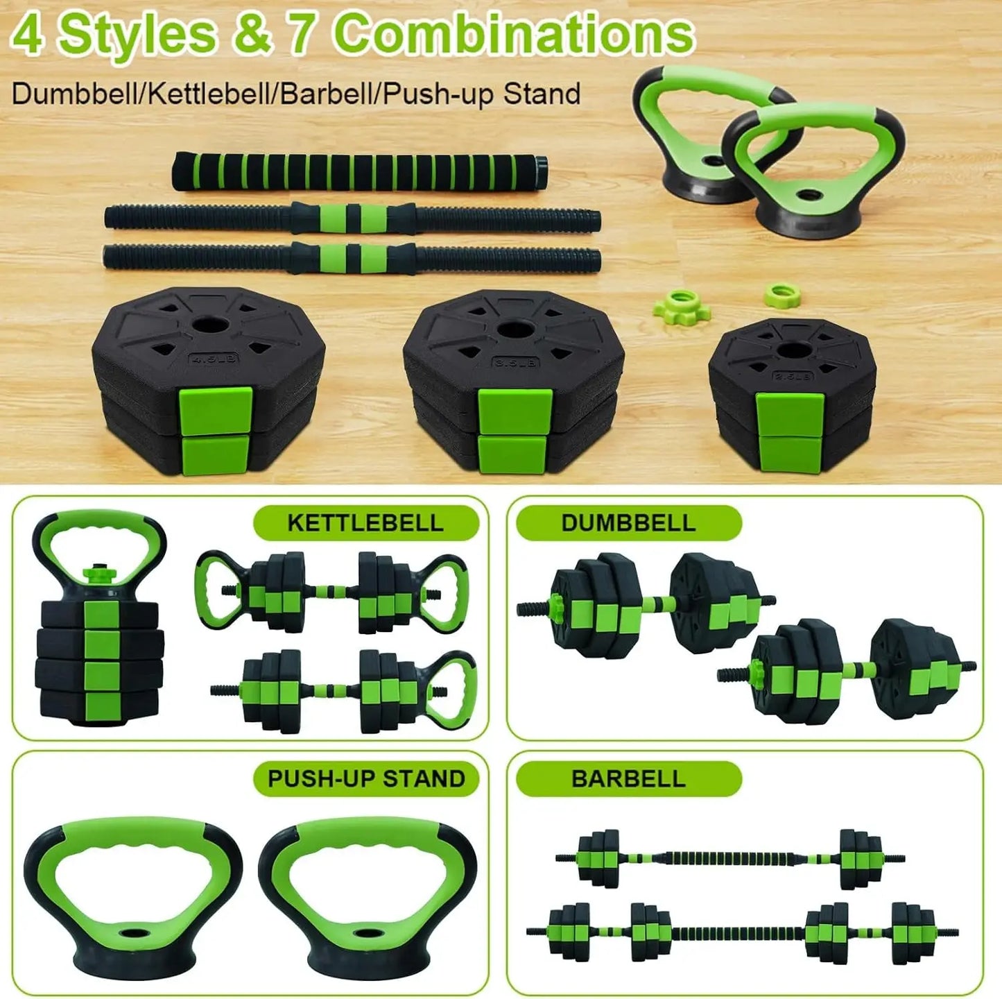 HiMISS 4-In-1 Adjustable Kettlebell Dumbbell Barbell Push-Up Stand