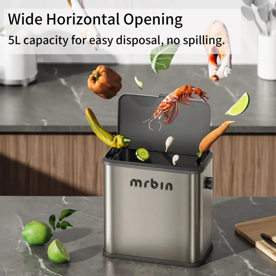 Stainless Steel Compost Bin With Lid For Kitchen Countertop