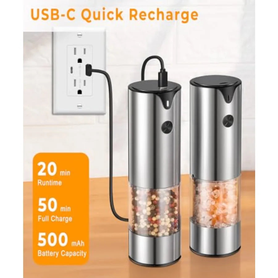 Rechargeable Electric Salt And Pepper Grinder Set Auto Grind