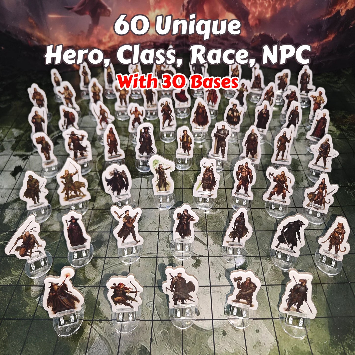 2D Tabletop RPG Miniature Set Cardboard Standee for DnD TTRPG