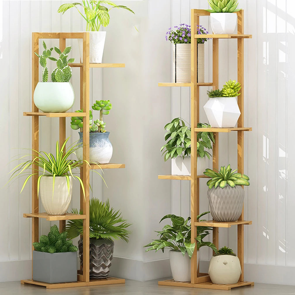 6-Tier Bamboo Plant Stand Rack for Indoor Outdoor Display