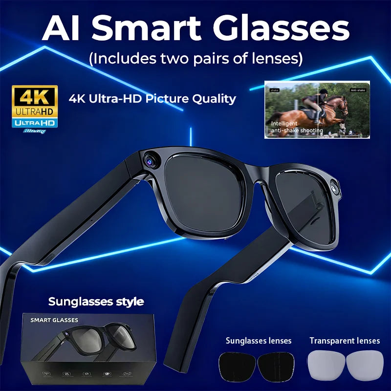 AI Smart Glasses With 4K Camera Translator Bluetooth 5.3 Sunglasses