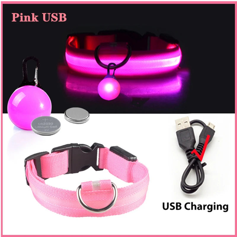 USB Charging Glowing Dog Collar With Pendant LED Light