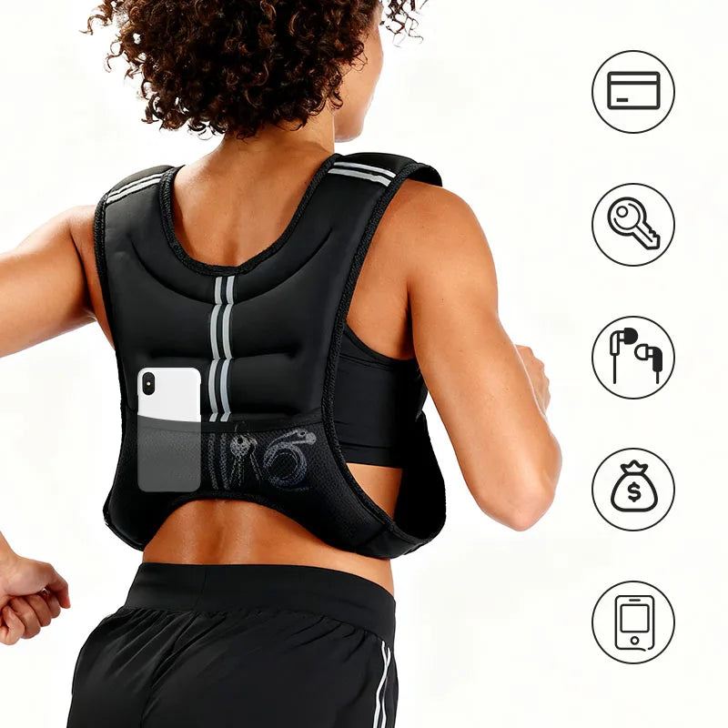 12lb Reflective Stripe Weight Vest For Workout Running Fitness Training