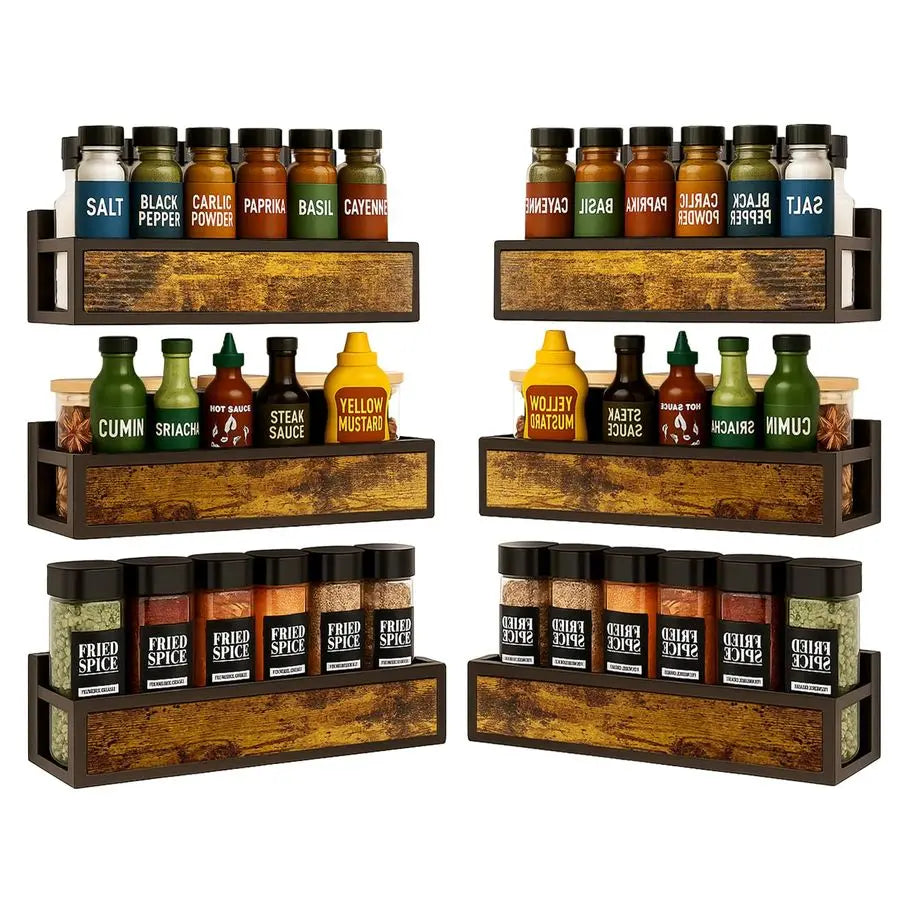 Wall Mount Spice Rack Organizer Set, 6 Pack, Screw Or Adhesive