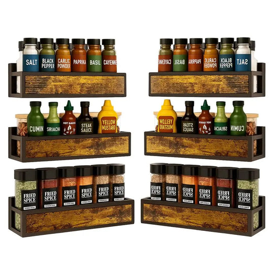 Wall Mount Spice Rack Organizer Set, 6 Pack, Screw Or Adhesive