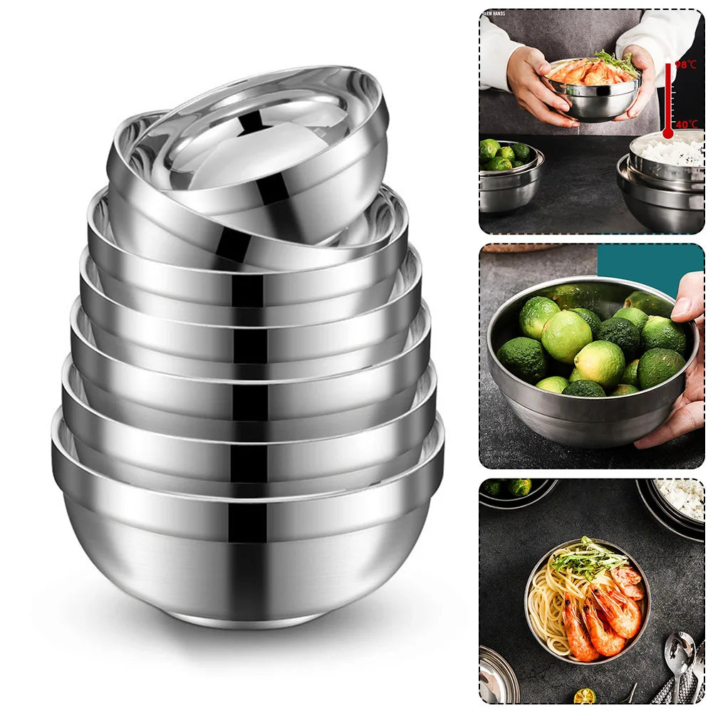 Double Layer Insulated Stainless Steel Bowls For Kitchen Tableware